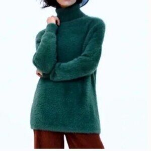 Zara Teal Green Brushed Fur Effect Turtleneck Sweater, NWOT, S